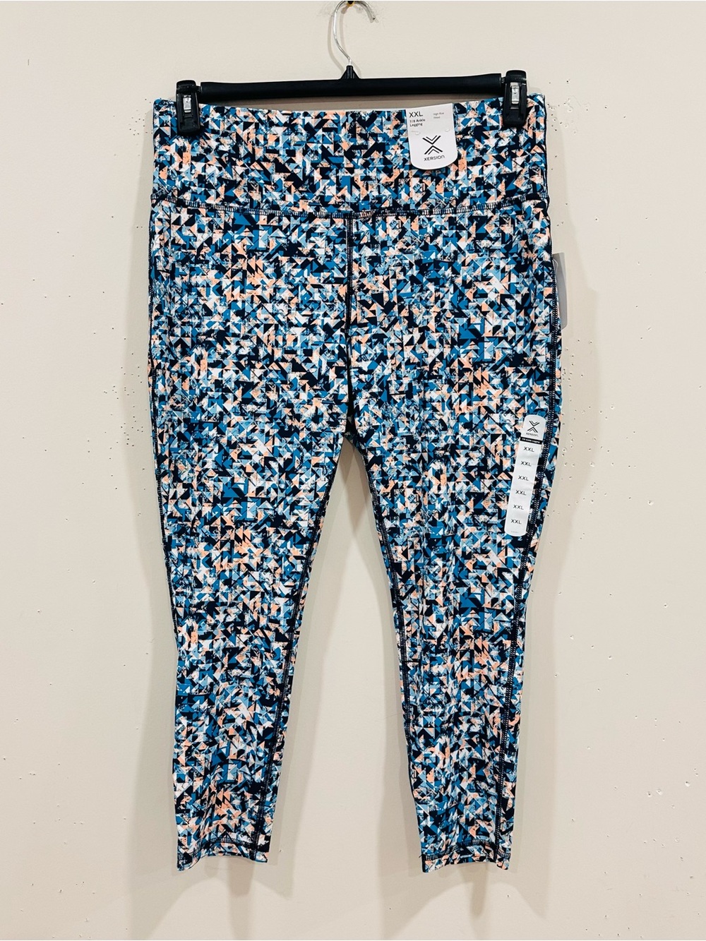 NWT Xersion High Rise 7/8 Crop Leggings Womens XXL Blue Geometric Activewear